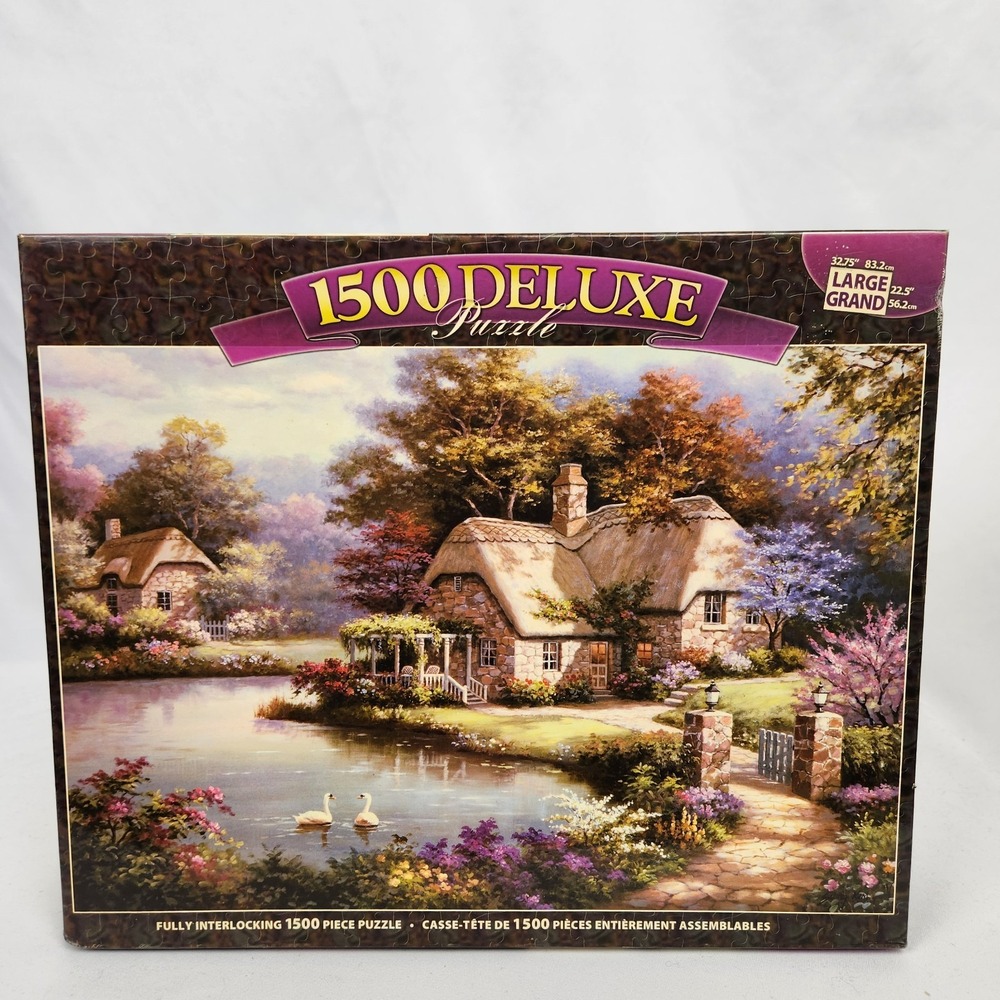 New Sealed‎ RoseArt Deluxe Puzzle "Swan Cottage" 1500 Large Pc 2006 32x22"